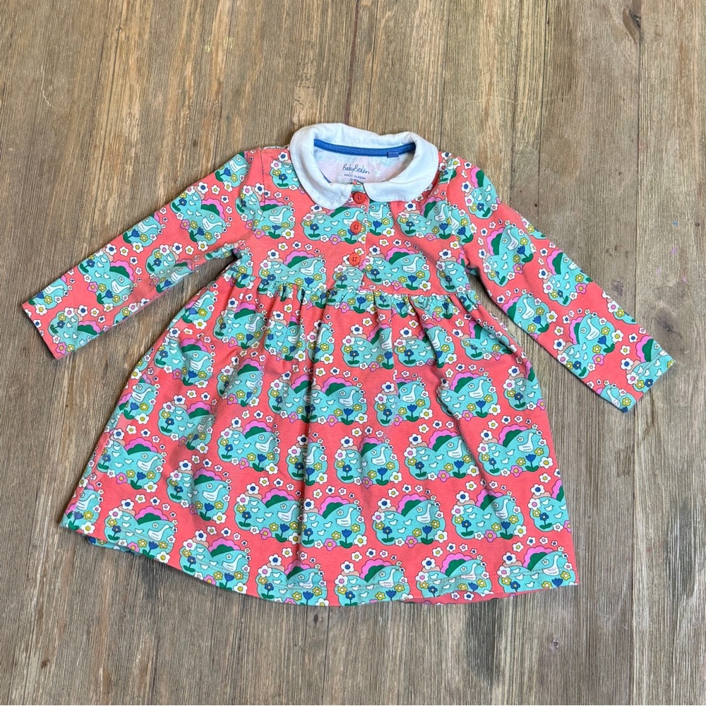 Baby Boden Duckling Floral Dress, Pete Pan Collar, 12-18M